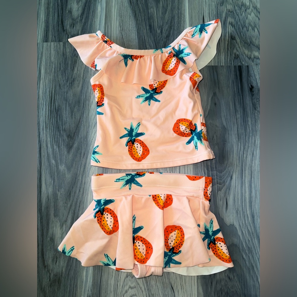 Hanna Andersson Girls 18-24 Month Skirted Tankini Set Sunblock Petal Pink